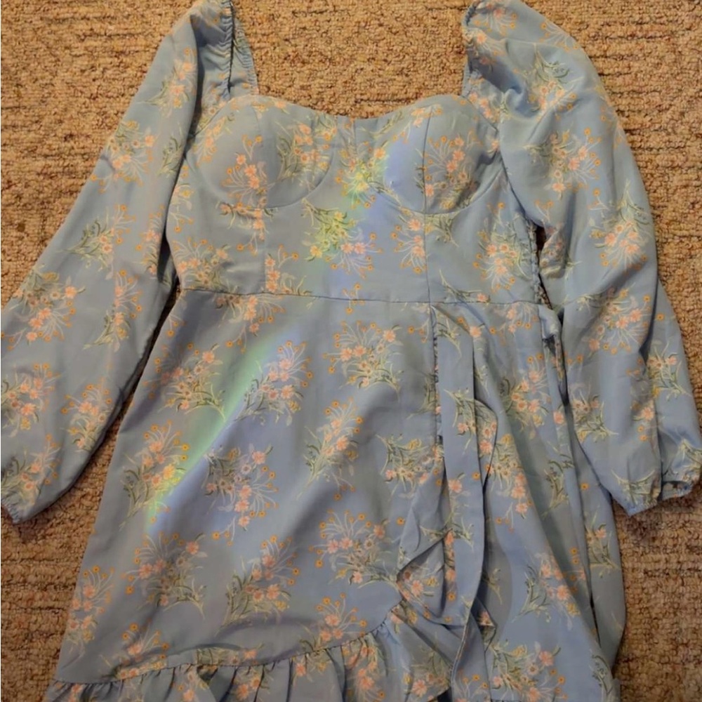 Floral Blue Long Sleeve Dress